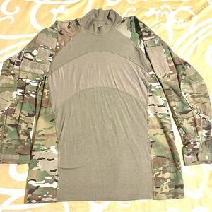 Army Shirt Mens Large Green Camo Combat Flame Resistant Military, Elbow Padded